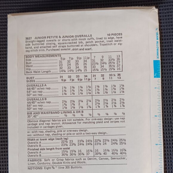 Rare Vintage Uncut Butterick 3527 70s Junior Jr Petite Bib Overalls Romper - Picture 3 of 4
